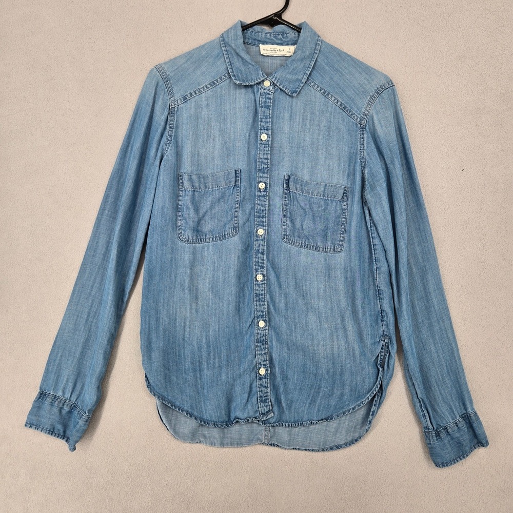 Abercrombie & Fitch Womens Small Blue Chambray Lyocell Button Down Shirt 1W3581